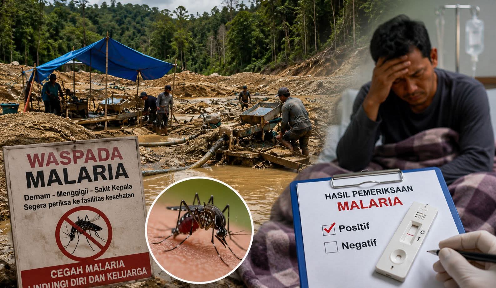 Ilustrasi tambang ilegal dan penyakit Malaria. (Foto: Istimewa)
